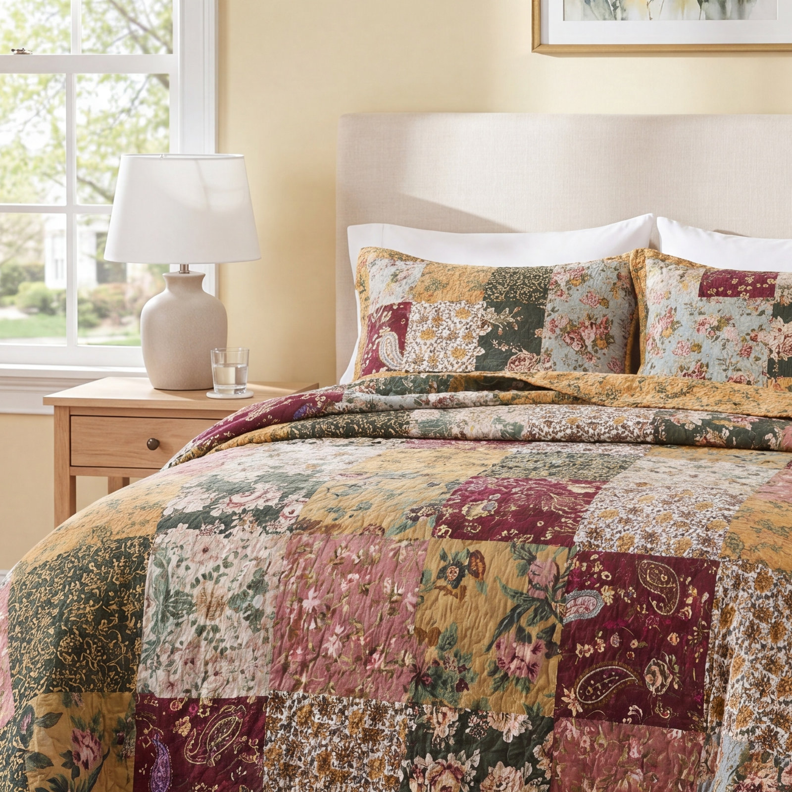 Antique Cotton Bedspread Set, King Bedspread + 2 Shams