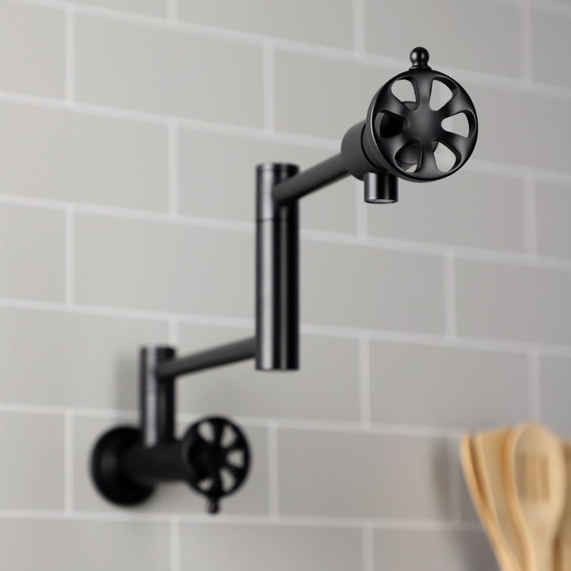 Kingston Brass Belknap Two-Handle 1-Hole Wall Mount Pot Filler Faucet, Matte Black