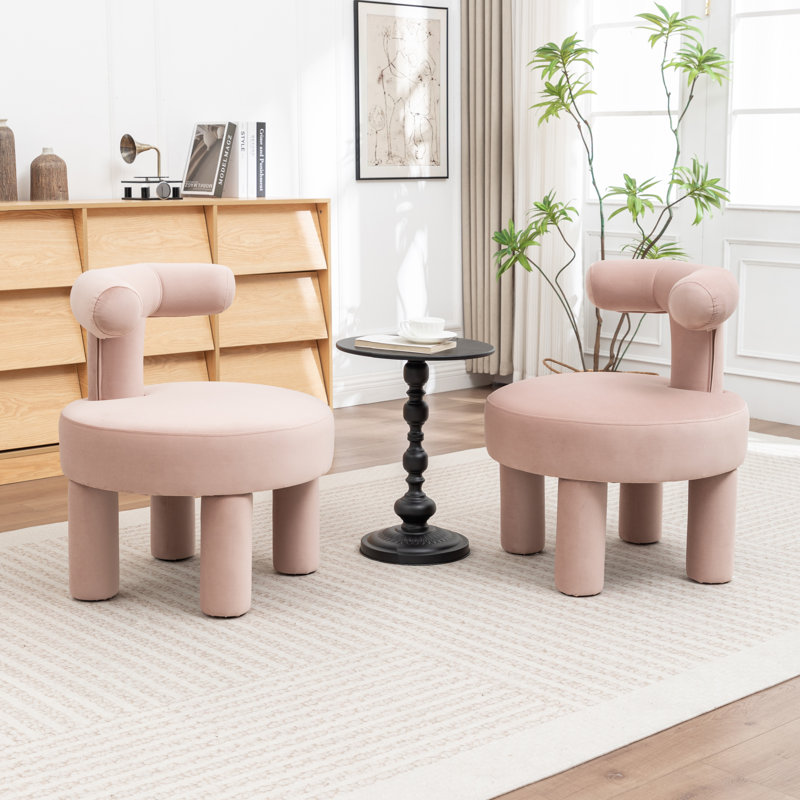 Fauteuil demi-tonneau en velours Bula, Rose, Velours velours