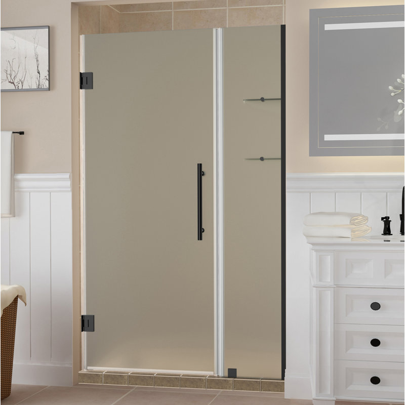 Porte de douche à charnière sans cadre 54 "x 72" Belmore GS, Gelé, Noir mat