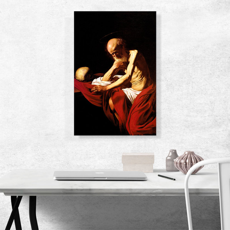 Saint-Jerome en méditation - 1606, H 26 po x l 18 po x P 0,75 po
