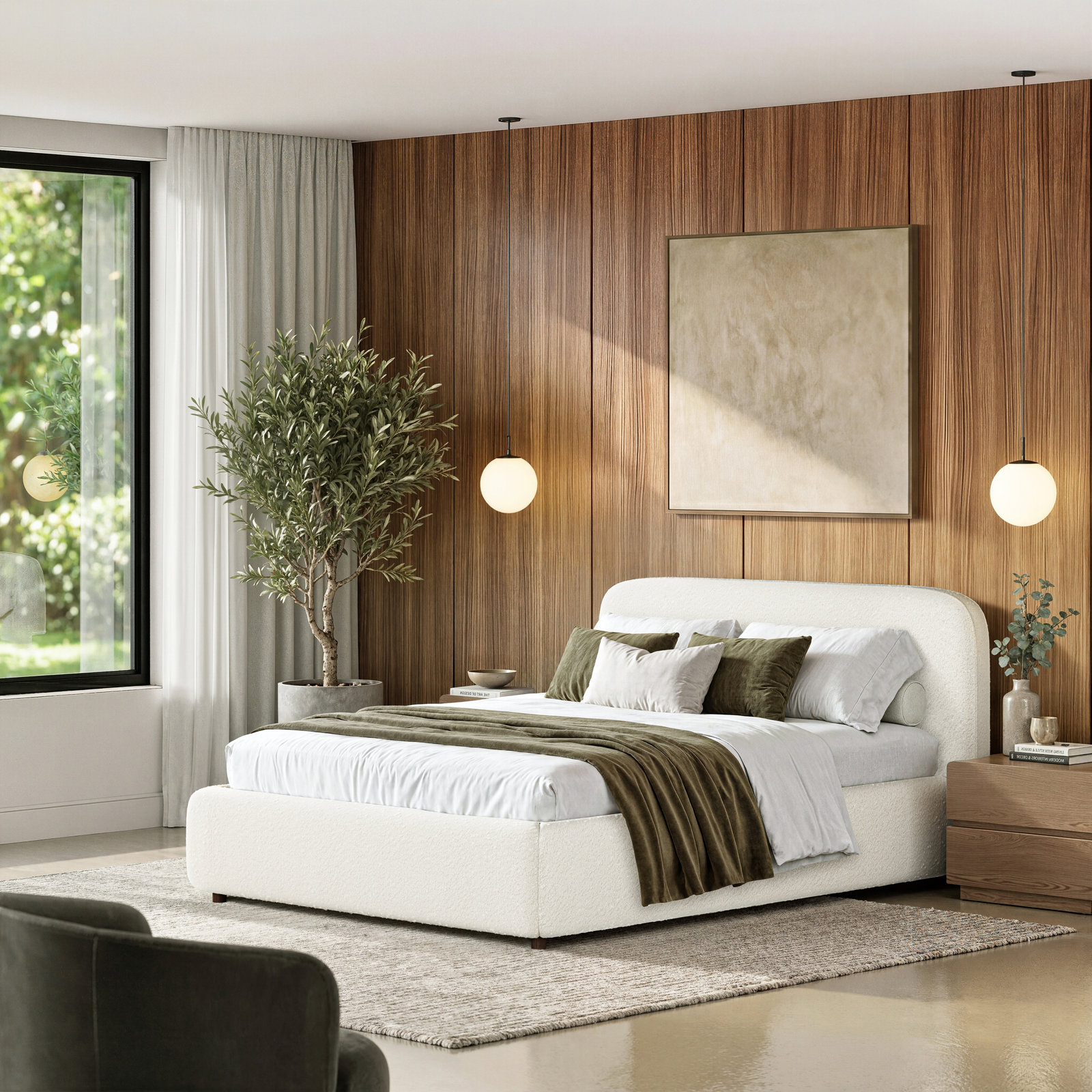 Rainey Upholstered Bed, Cream, Queen