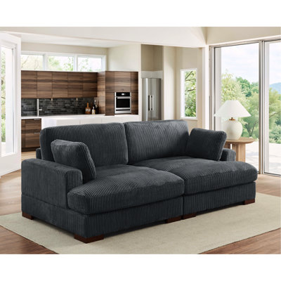 Grande chaise longue, revêtement en velours côtelé gris foncé, deux coussins décoratifs, 2 sièges, assemblage facile sans outil supplémentaire, profondeur de 89 po, largeur de 45 po, hauteur de 35 po, grande pièce de 180 lb, velours côtelé, outi