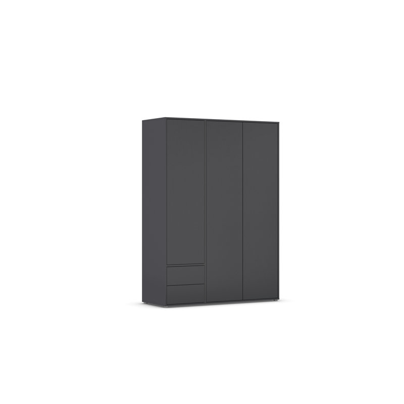 Hinged door wardrobe NABILA with push-to-open function MADE IN GERMANY, 194cm H x 187cm W x 53cm D, Grey Metallic