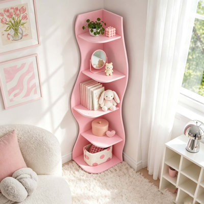 5-Tier S-Shaped Corner Shelf, Modern Freestanding Curved Display Rack, Space-Saving Corner Bookshelf Plant Stand