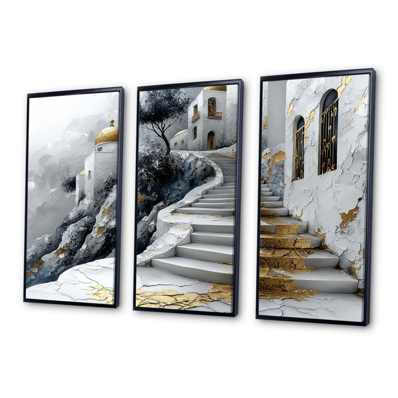 Ensemble de salon d'art mural Istanbul Gold Anatolia Village IV - Istanbul, Toile avec cadre flottant noir
