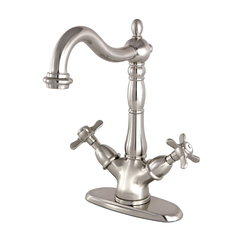 Kingston Brass Essex Two-Handle 1-or-3 Hole Deck Mount Vessel Faucet, Brushed Nickel