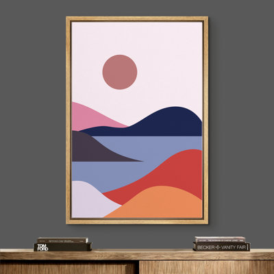 Signe, reproduction d'art sur toile encadrée, bleu et rouge, montagne et lac, paysage, nature sauvage, illustrations, art moderne, bohème, paysage coloré, pour le salon, la chambre à coucher, le bureau