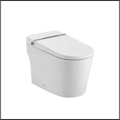 Combinaison de bidet de toilette intelligente avec couvercle / siège ouvert avec capteur de pied, affichage à DEL, buse autonettoyante, siège chauffant, veilleuse, commande à bouton, fermeture douce, chasse automatique, avec télécommande