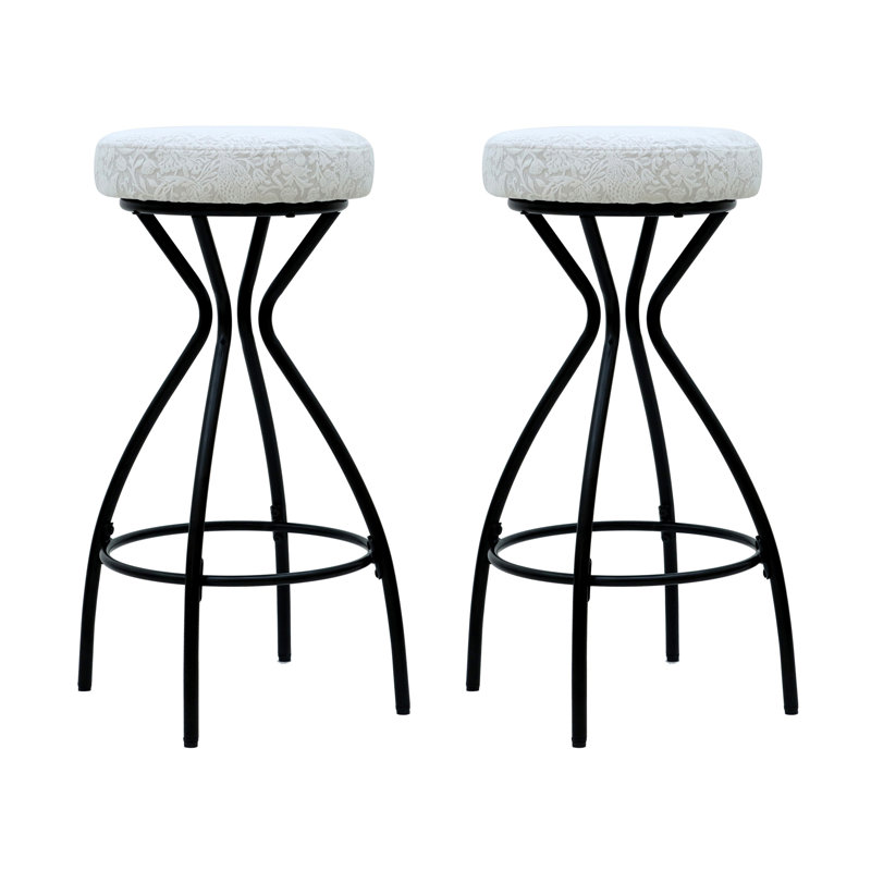 29'' Floral Print Counter Height Bar Stool With Footrest Set Of 2 Upholstered Round Barstools For Kitchen & Dining Room  (No Including  Table)