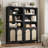 70" Rustic Wooden Bookcase with Doors, 3-Shelf Floor Standing Storage Cabinet for Living Room, Bedroom, or Office-308312531