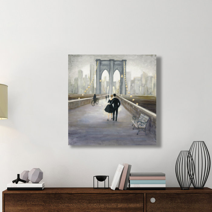 «Anjesa Bridge to NY V.II» par Julia Purinton, reproduction d'art, H 24 po x l 24 po x P 1 po, Cadre blanc