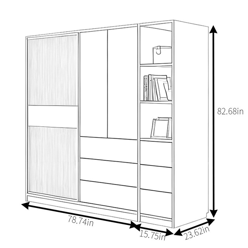 Garde-robe moderne et simple, H 82,68 po x l 94,49 po x P 23,62 po