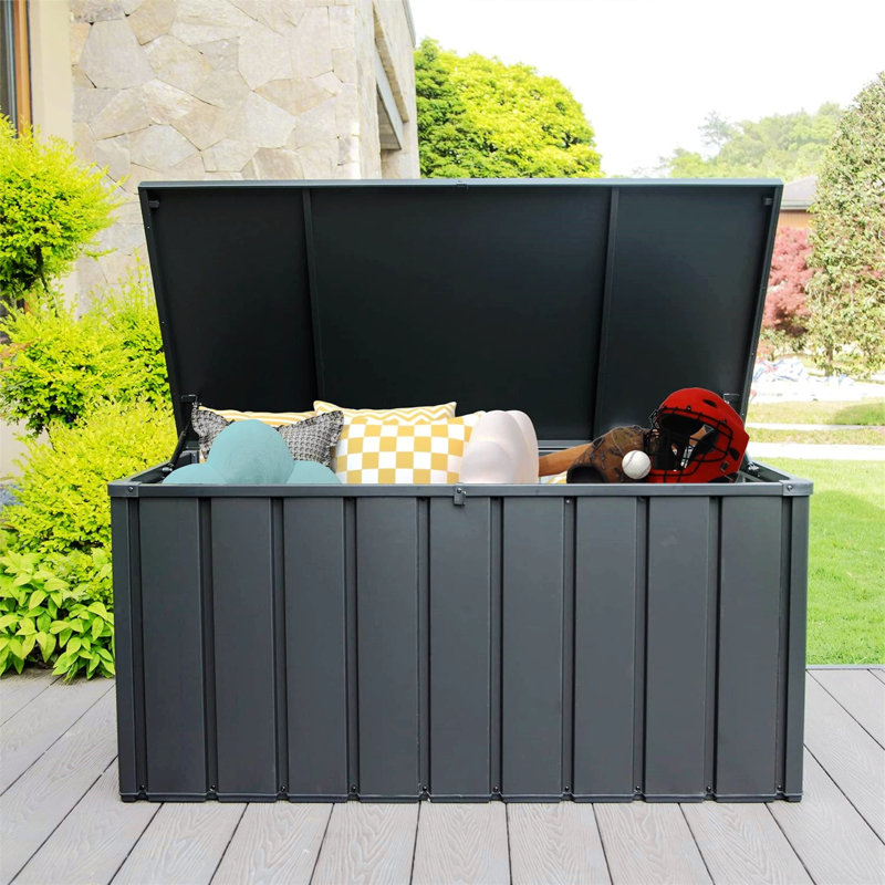 Boîte de rangement en acier pour l'extérieur, Gris foncé, H 25,79 po x l 54,33 po x P 29,57 po