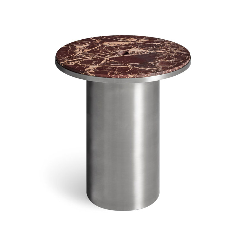 Plateau Marble End Table, 18.5" H x 17.9" W x 17.9" D, Cherry Marble, Stainless Steel