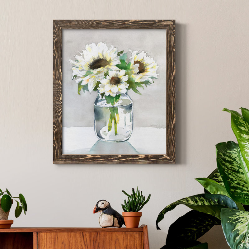 Tournesol II - peinture sur toile encadrée, Encadré de bois de noyer, H 24 po x l 18 po x P 1,5 po