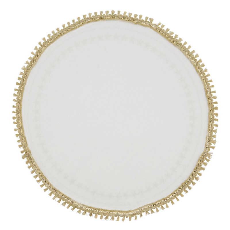 White and Gold Embroidered Stars Tassel Round Placemats, Set of 4