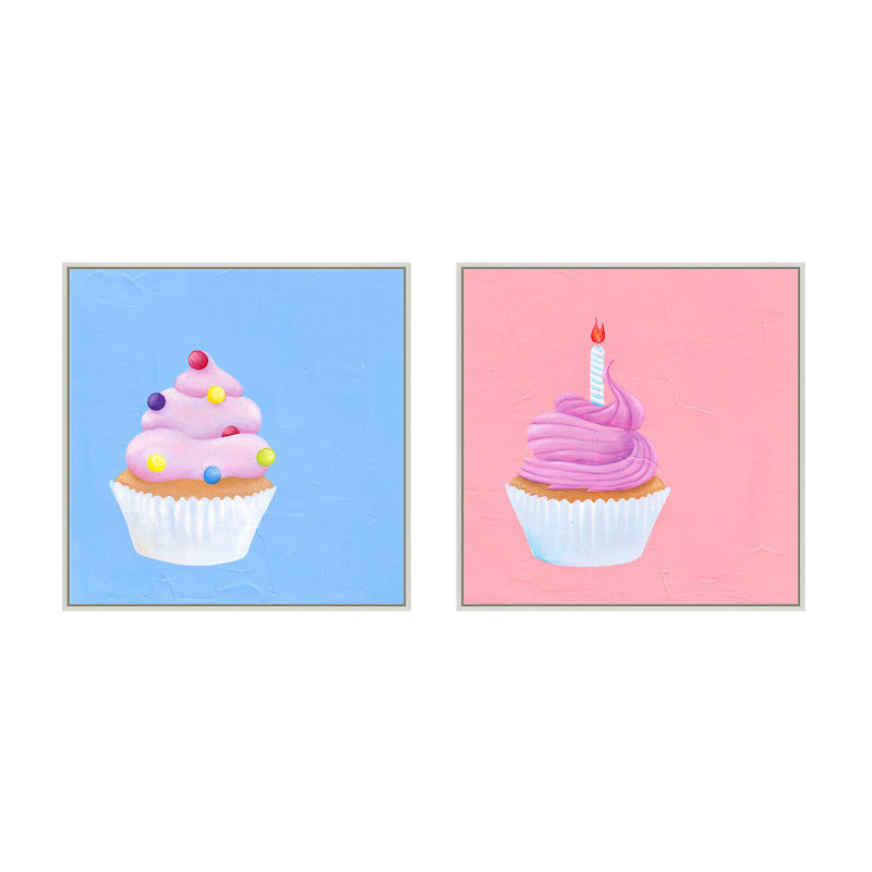 Birthday Cupcakes. Set Of 2 Print by Katy Montica, 36" W x 36" H x 1.38" D, White Framed Canvas