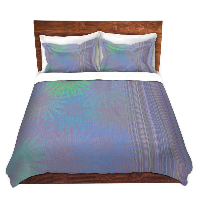 Ensemble de housse de couette fleur show, 1 housse simple + 1 taie standard, Bleu / Vert / Mauve