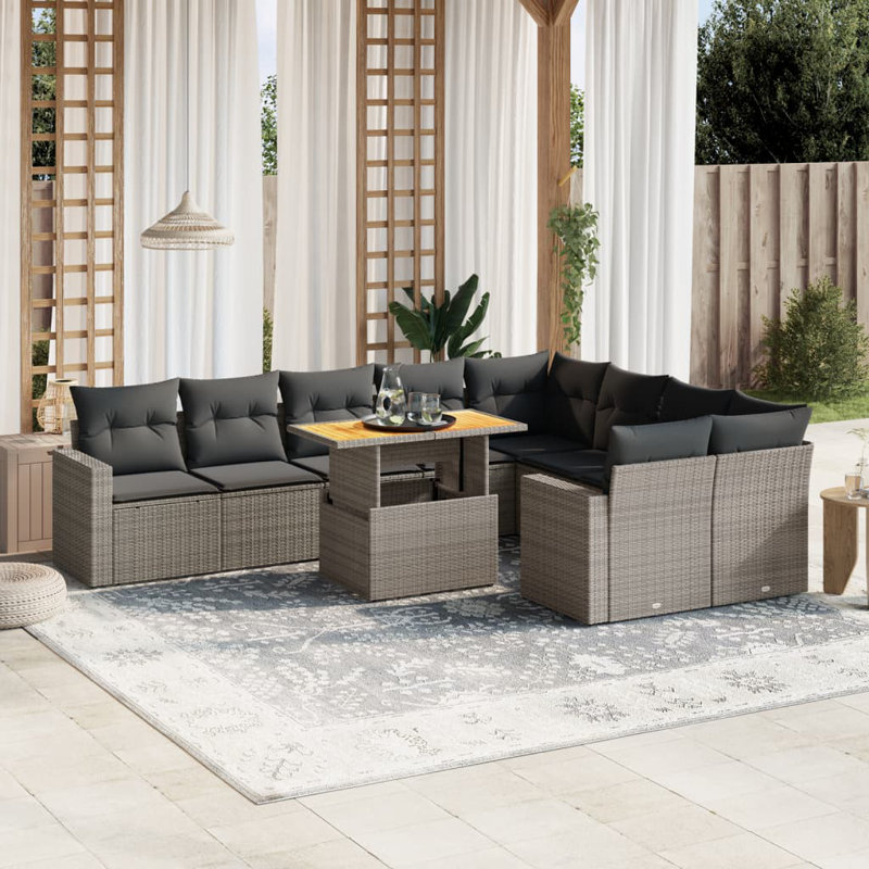 Ensemble de canapé de jardin Vidaxl Coussins: gris foncé, rotin: gris