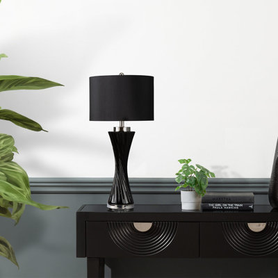 Costinela Living Room Table Lamp with Twisted Glass Base, Bedside Buffet Lamp for Bedroom with Linen Shade