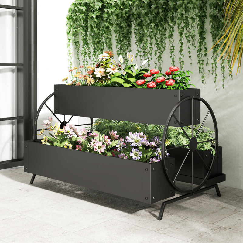 Boîte à fleurs en métal, jardinière à 3 niveaux, petit jardin surélevé pour l'extérieur, Noir