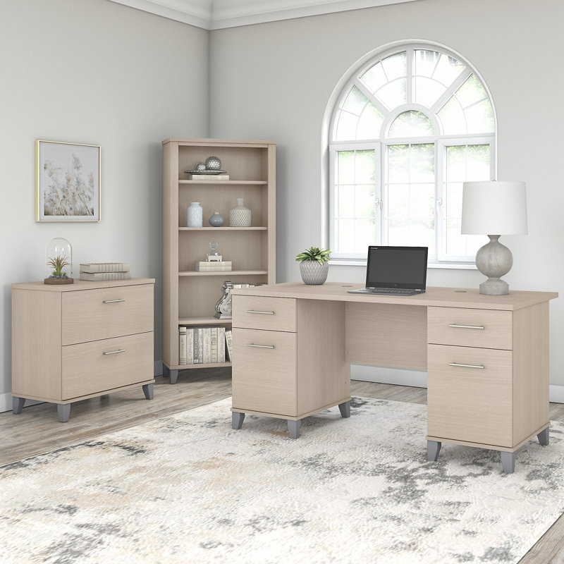 Magomed 3 Piece Computer Desk Office Set, Sand Oak