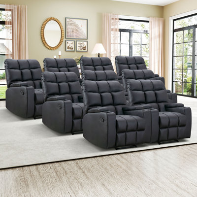 Louisbourg 33.5" Wide Modern Faux Leather Soft Backrest Manual Release Recliner With Massage & Arm Compartment & Hidden Cup Holders