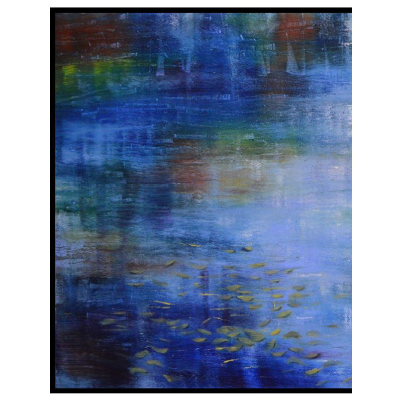 Bord de lac - Après la pluie | Huile sur toile tendue | Par Survo P Basu