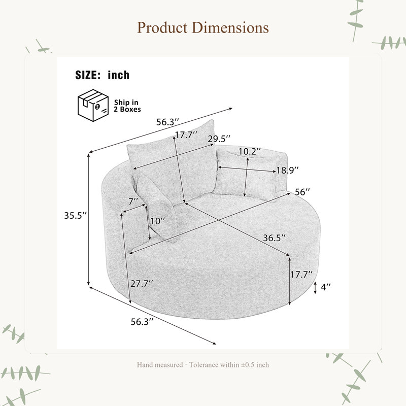 Fauteuil d'appoint pivotant à 360 ° avec 3 coussins amovibles pour le salon, la chambre à coucher, le bureau et l'hôtel, rouge orange
