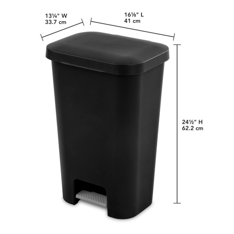 Poubelle de cuisine rectangulaire à pédale de 11,9 gallons Sterilite, noir (paquet de 4)