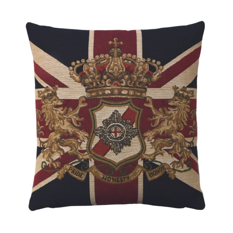 Union Jack Crest Tapestry Cushion with Feather Filler 
