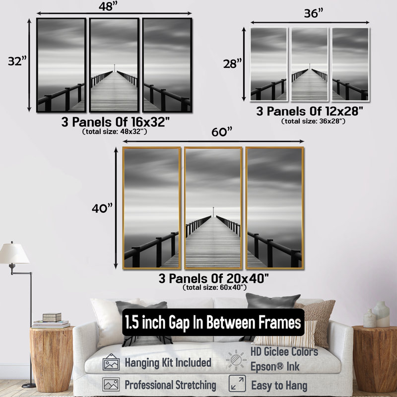 Ensemble d'art mural Rashid - Coastal Pier, H 40 po x l 60 po x P 1 po, Cadre flottant brun