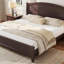 Grand lit plateforme avec tête de lit et pieds en lattes de bois, espresso-2004461207