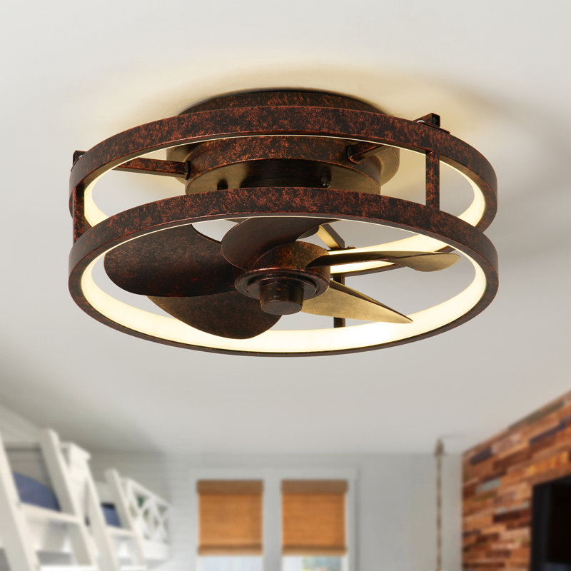 Ventilateur de plafond encastré industriel à DEL de 13 po avec ensemble d'éclairage et télécommande Gurley