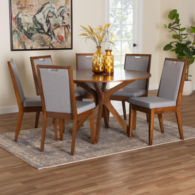 Ferghus Baxton Studio Eira Modern Grey And Walnut Brown Wood Dining Set