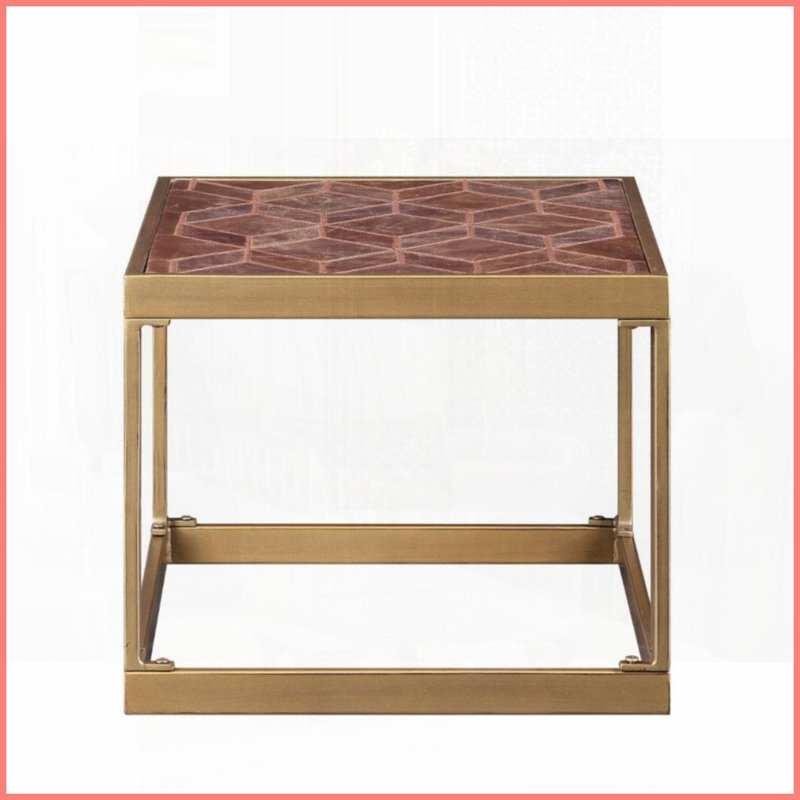 Table basse rétro en cuir fleur brun - Assemblage facile Rangement polyvalent pour le salon