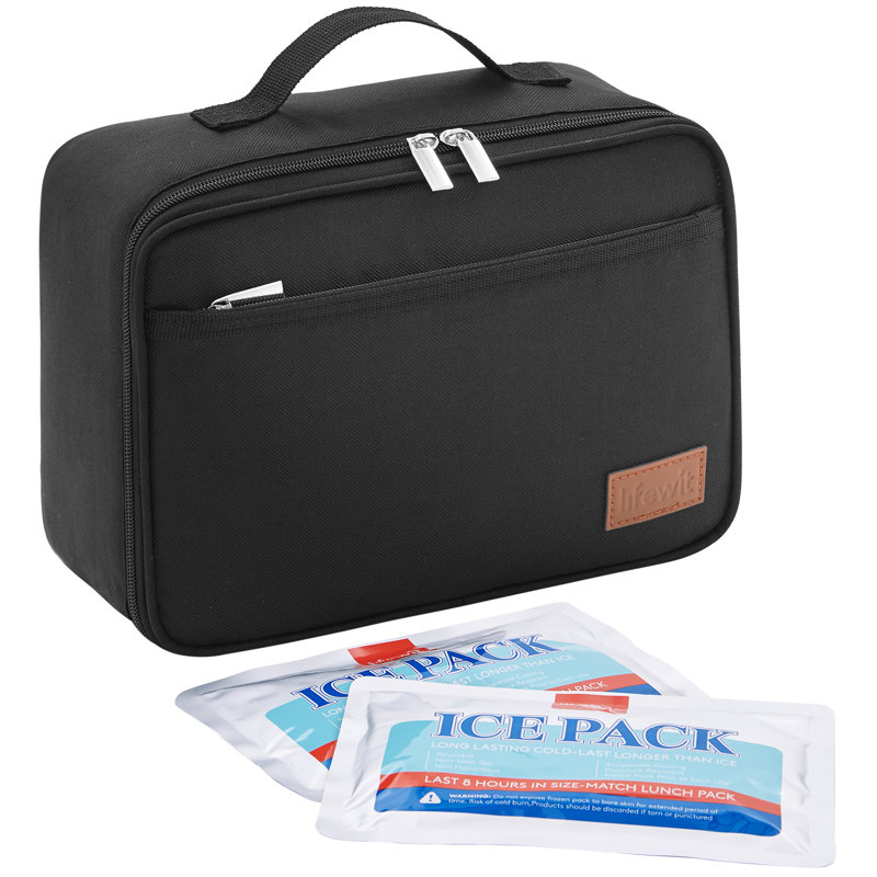 Boîte à lunch congelable, sac à lunch réutilisable isolé avec 2 sacs de glace, mini sac à collation pour boîte à bento pour salade, sandwich, collations pour l'école / travail / garderie, noir