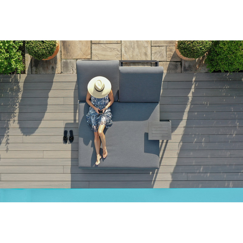 Dalery 208 cm Long Reclining Double Chaise with Cushions, Grey, Dark Grey