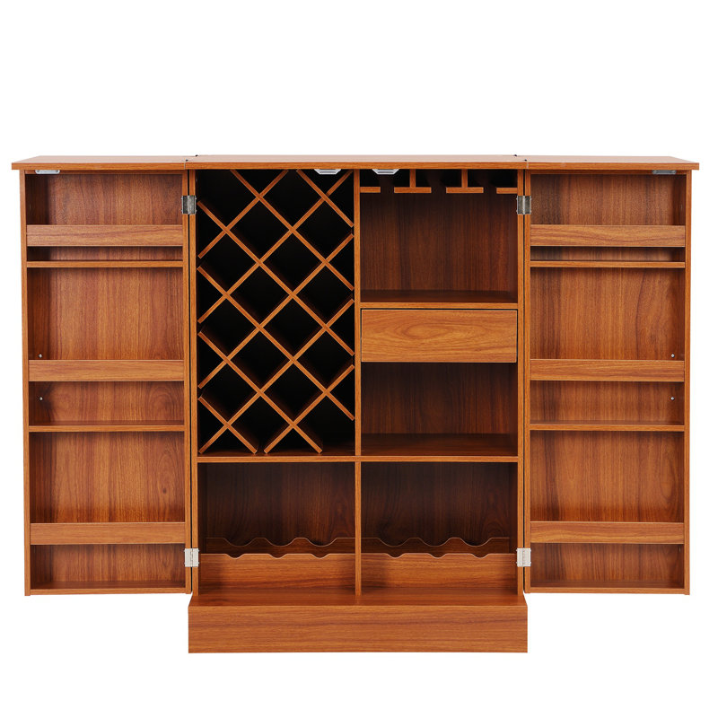Armoire de bar à la maison avec porte en rotin industriel, armoire de bar pliante avec rangement