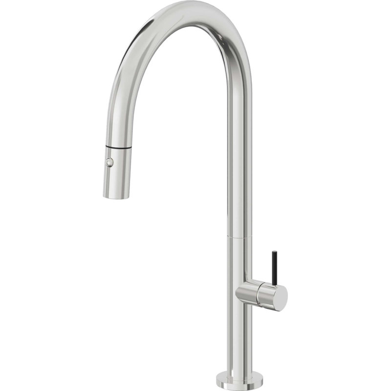 Poetto Kitchen Faucet, Polished Brass, Black Short Stick