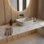 19" White Marble Rectangular Ceramic Vessel Sink, Modern Above Counter Bathroom Basin