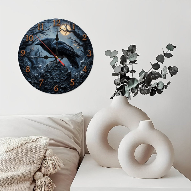 Horloge gothique avec corbeaux au clair de lune