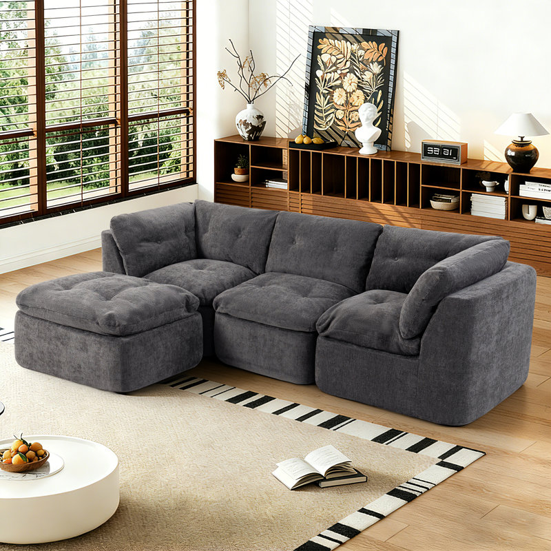 Canapé modulaire moderne en tissu compressible chenille pour famille