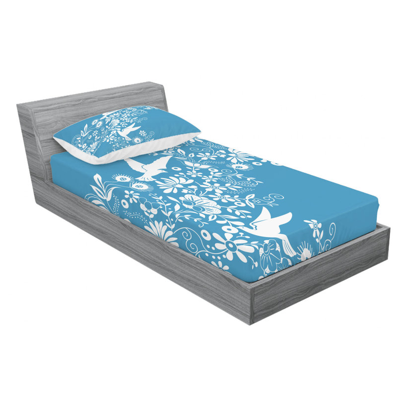 Microfiber Floral Fitted Sheet, Twin Fitted Sheet with 1 Pillowcase