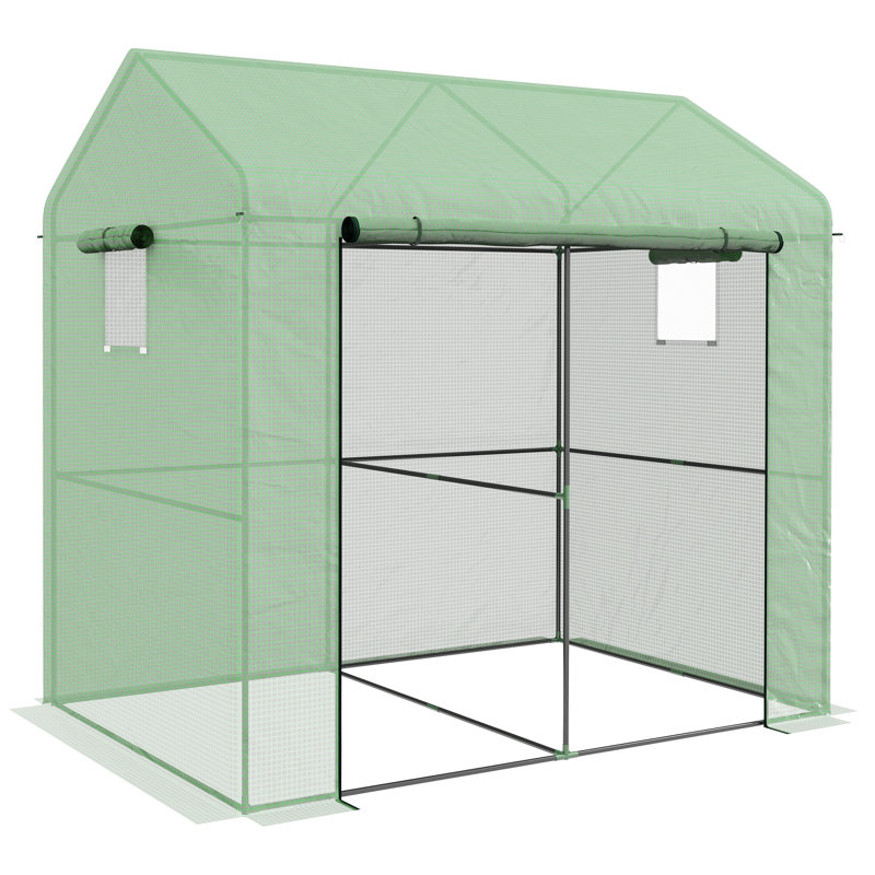 Walk-in Greenhouse 200*140*200 cm Steel 1 Piece Walk-in Greenhouse Green with Roll-up Door and Windows