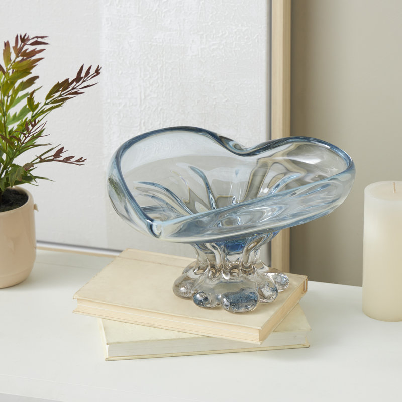 Cole And Grey Glass Ombre Decorative Bowl With Folded Curve Opening And Scalloped Base