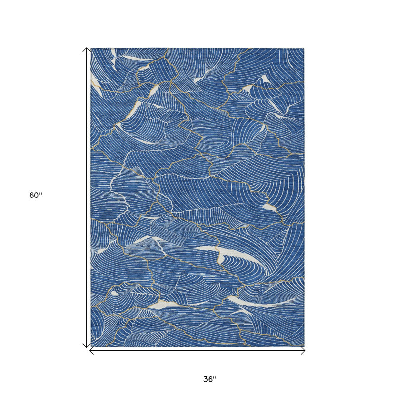 Tapis d'extérieur lavable abstrait bleu 3 pi x 5 pi