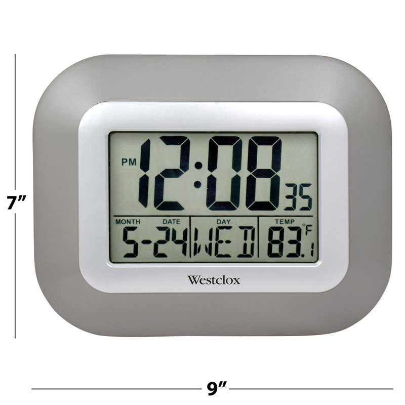 Silver Digital LCD Wall Clock with Temperature Display