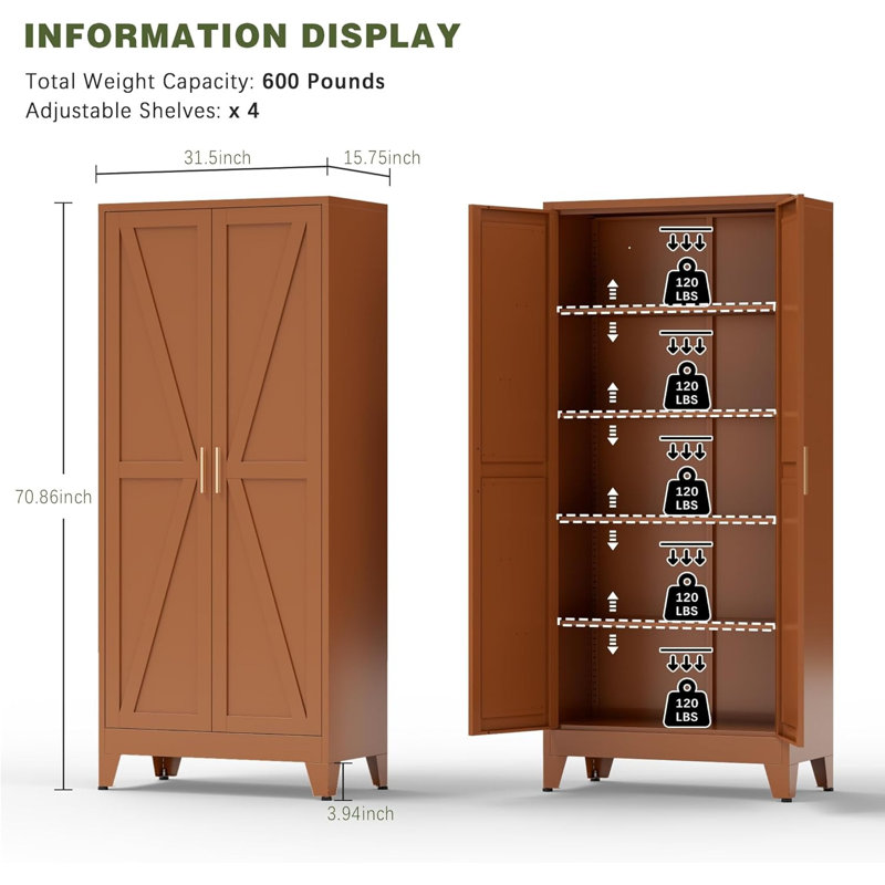 Armoire de rangement 71 po à 5 niveaux réglable en cuivre antique, Cuivre antique